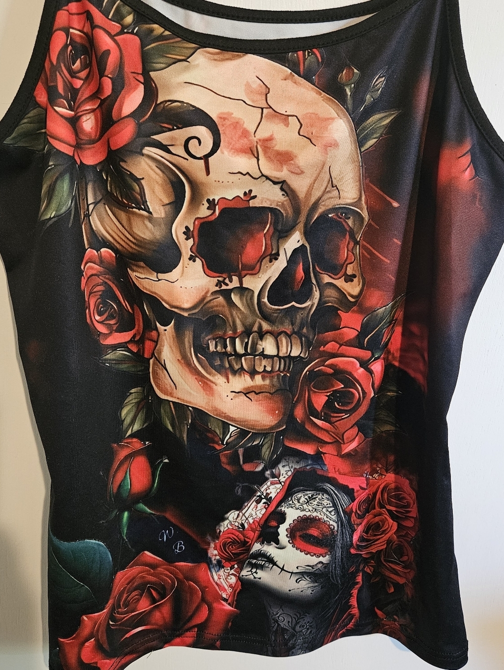 Gothic Rose Skull Camisole Top Size XL